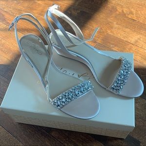 Badgley Mischka Ivory Slingback Wedges with Crystal Accent